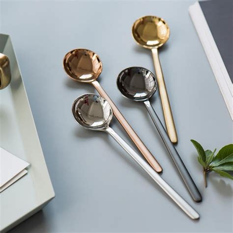 Spoons 4 Pieces Stainless Steel Soup Spoons Korean Spoons Long Handle Dinner Spoons Rice Spoon