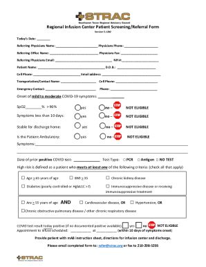 Fillable Online Regional Infusion Center Patient Screening Referral