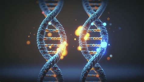 Blue Chromosome Dna And Gradually Glowing Flicker Light Matter Chemical