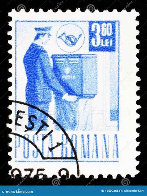 Postage Stamp Printed In Romania Shows Postman Collecting The Mail