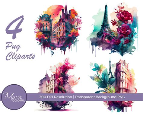 Watercolor Paris Eiffel Tower Clipart Digital Watercolor Etsy