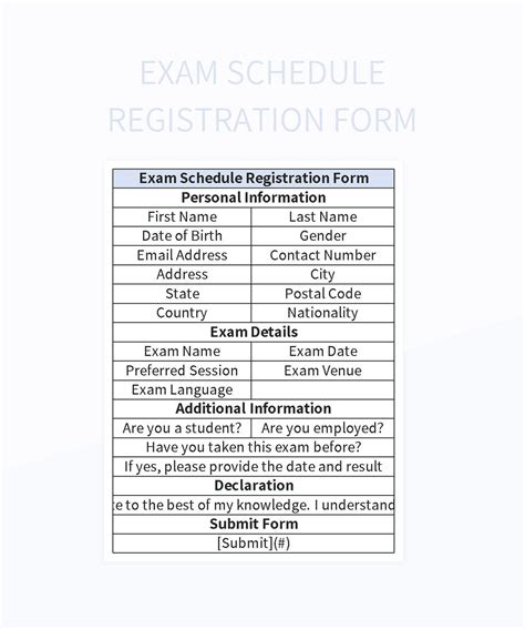 Exam Schedule Table Excel Template And Google Sheets File For Free