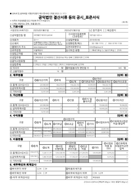 2023년 공익법인 결산서류 등의 공시 Bigissue