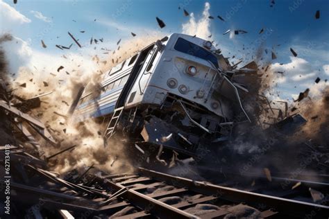 Accident of a high-speed train collided at the railroad Stock ...