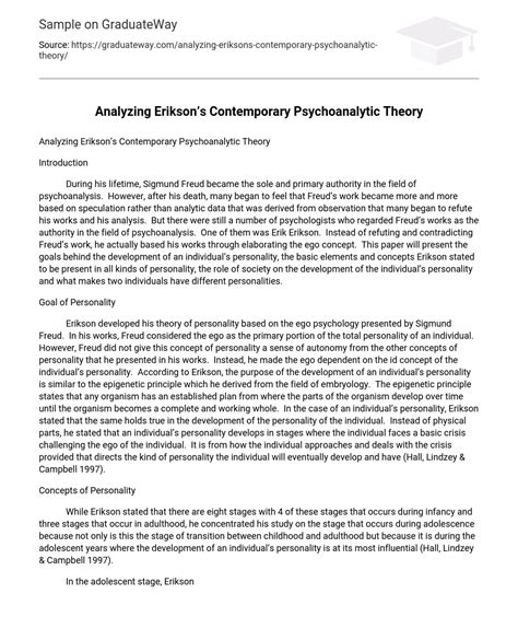 ⇉analyzing Eriksons Contemporary Psychoanalytic Theory Analysis Essay