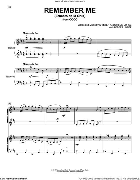 Remember Me Ernesto De La Cruz From Coco Sheet Music For Piano Four