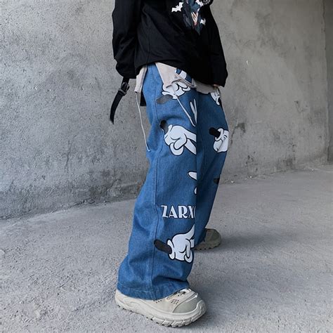 Cartoon Graffiti Denim Jeans Baggy Streetwear Jeans High Etsy