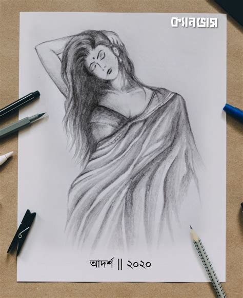 Bengali Girl In Saree Pencil Sketch By Adarsha Maity Female Sketch Pencil Sketch Art