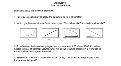 Solved ACTIVITY 3 Gay Lussac S Law Direction Solve The Chegg