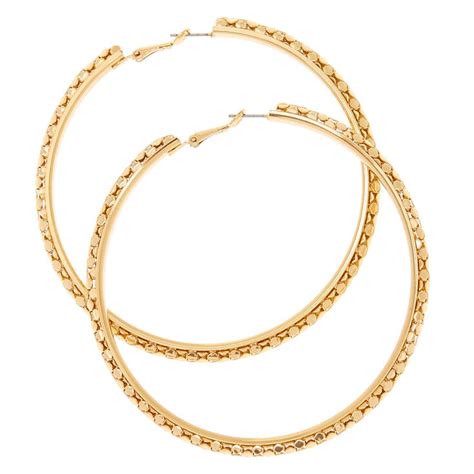 80mm Gold Textured Hoop Earrings Claires Us