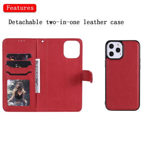 Iphone 12 Pro Max Wallet Magnetic Detachable 2 In 1 Case Red