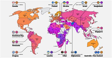 Eine Karte des globalen Glücks nach Ländern im Jahr 2024