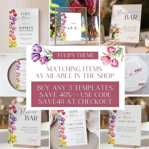love   bloom  place card template colorful tulip theme