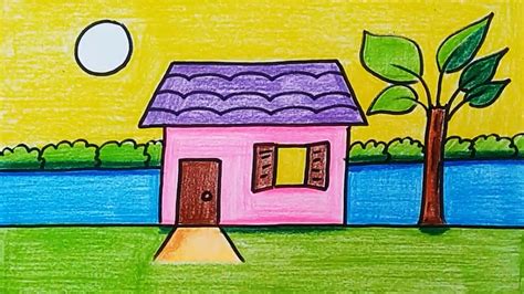 Easy Landscape Drawing For Kids And Beginners House Drawing For Kids