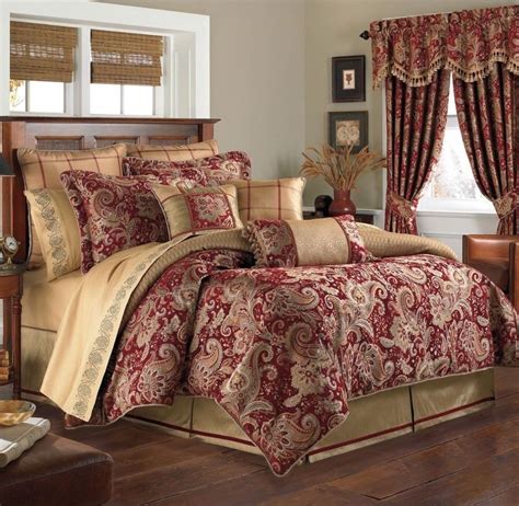 New Croscill Mystique Claret Red Gold Reversob E Comforter Only Queen Comforter Sets Luxury