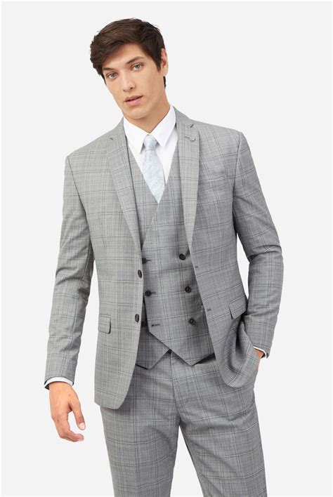 Ted Baker Men S Grey Tonal Check Suit Jacket Suit Direct