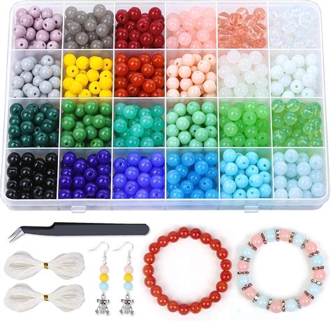 Paxcoo 720pcs 8mm Glass Beads For Jewelry Making 24 Colors Glass Beads Kit For Bracelet Making