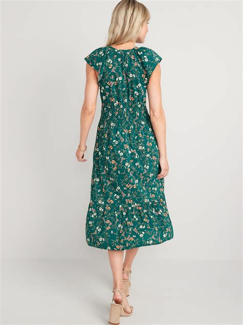 Waist Defined Flutter Sleeve Smocked Floral Midi Dress Old Navy