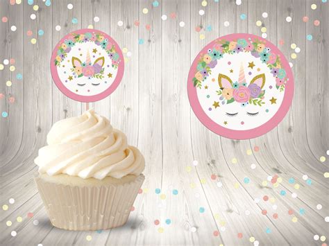 Unicorn Cupcake Toppers, Floral Unicorn Toppers, Unicorn Dessert ...