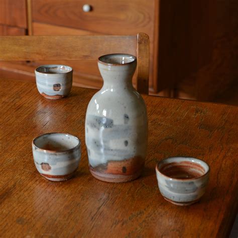 sake set aspen glaze carafe  cups etsy