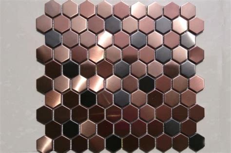 Hexagon Metal Mosaic Wall Tiles Backsplash Smmt055 Copper Etsy