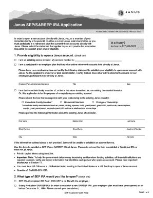 Fillable Online Janus SEP SARSEP IRA Application Fax Email Print