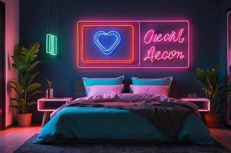 Premium Photo | Retro Neon Sign Bedroom Wall