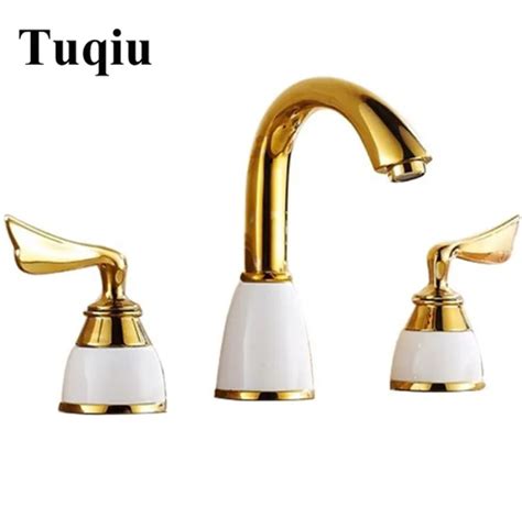 Luxury 3 Piece Set Faucet Bathroom Mixer Deck Mounted Sink Tap Basin