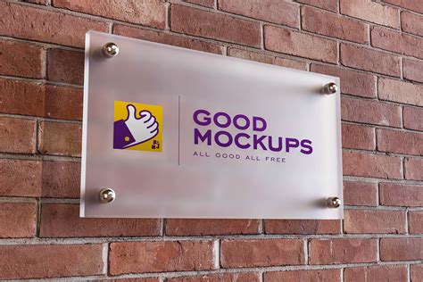 Free Frosted Glass Outdoor Office Name Plaque Logo Mockup PSD Good