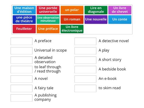 Le Vocabulaire De La Lecture Match Up