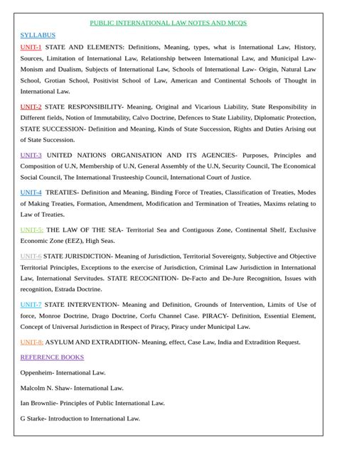public international law notes  mcqs  notes october  docx