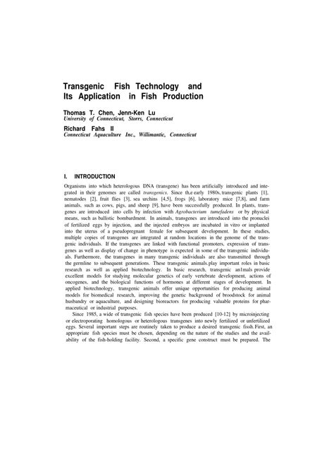 (PDF) Transgenic Fish Technology and Its Application in Fish Production