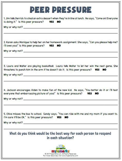 Peer Pressure Worksheets For Teenagers At Baileyfowler Peer Pressure