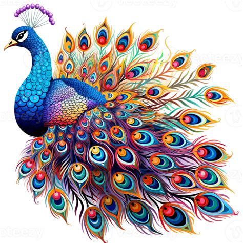 A Beautiful Blue Peacock With Colorful Feathers Side View Digital