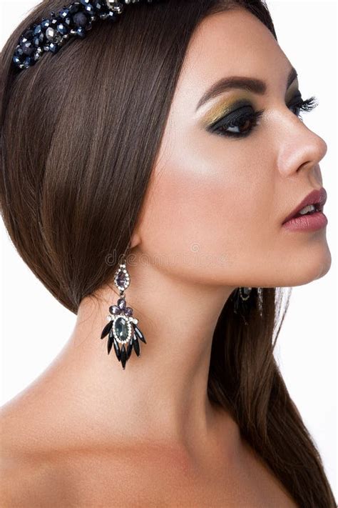 Beauty Portrait Of Nude Pretty Brunette Woman With Long Hair Evening Make Up Long Eyelashes
