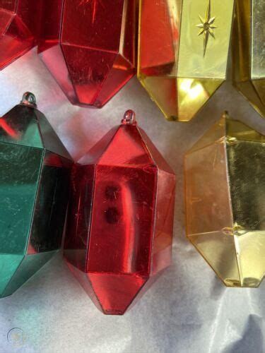 Vintage Diorama Jewel Brite Plastic Hexagon Shape Christmas Ornaments