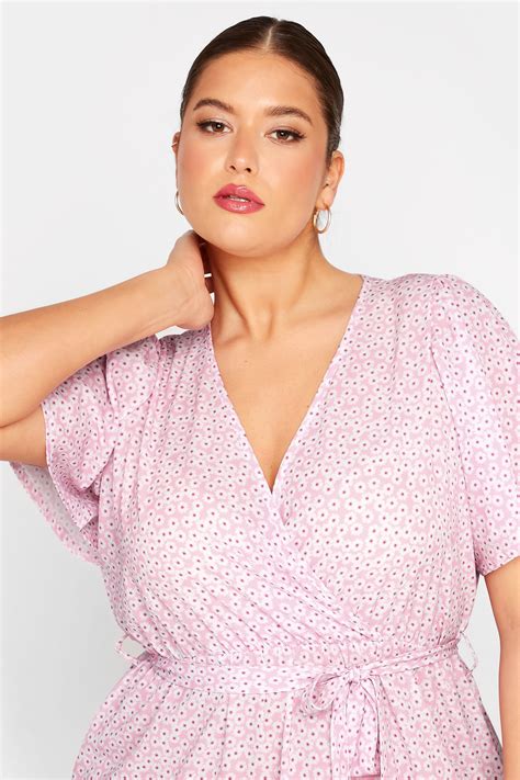 Yours Plus Size Pink Ditsy Floral Print Wrap Dress Yours Clothing