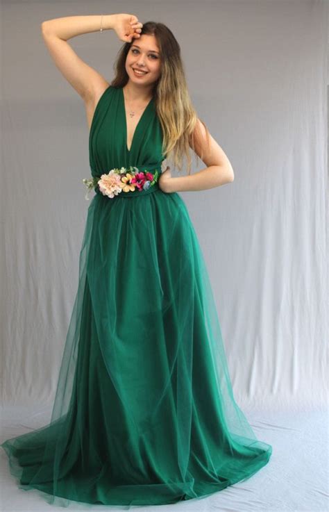 Rochie Versatila Lunga Domnisoare De Onoare Din Lycra Cu Tulle Verde