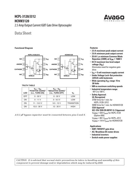 Data Sheet Hcpl J Hcnw Output Current Igbt Gate