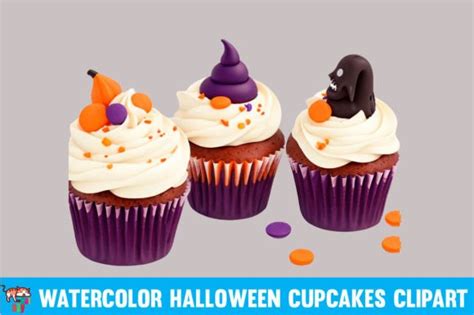 Watercolor Halloween Cupcakes Clipart Graphic By Cat Lazy · Creative Fabrica