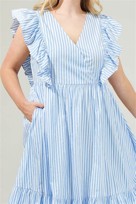 Striped Fairness Poplin Surplice Midi Dress Curve Sugarlips