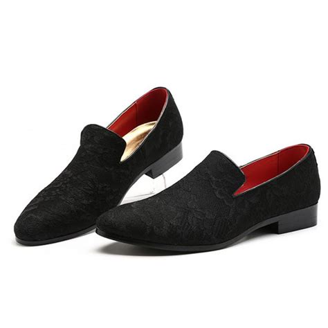 Black Sheer Lace Prom Party Business Loafers Dress Shoes