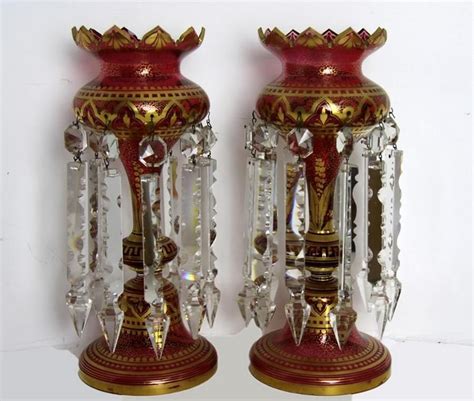 Victorian Ruby Lustre Glass Vases With Gilt Decoration British Victorian Glass