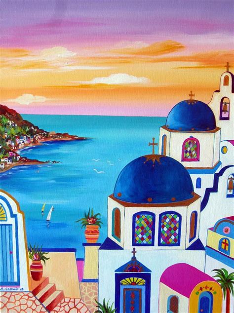 Santorini Painting Fantasy Santorini Greek Islands By Roberto