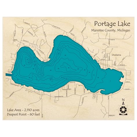 Portage Lake 3d Custom Wood Map Lake Art Llc