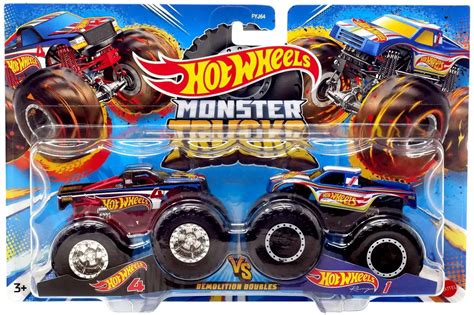 Hot Wheels Monster Trucks Demolition Doubles Racing 4 Racing 1 164 Diecast Car 2 Pack Mattel