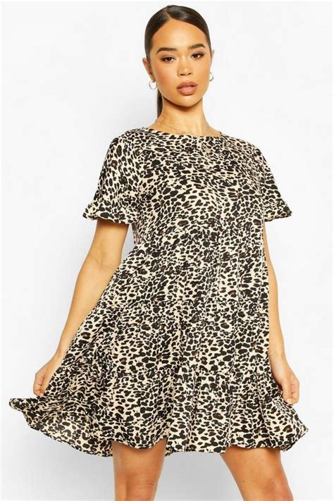 Dresses Leopard Print Ruffle Sleeve Smock Dress Boohoo