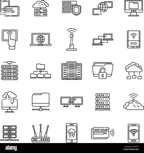 Conjunto De Iconos De Acceso Remoto Global Estilo De Contorno Imagen