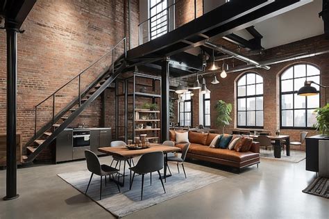 Industrial Loft Apartment With Exposed Brick Walls And Metal Accents