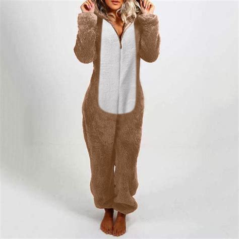 Womens Cute Sherpa Romper Fleece Onesie Pajama One Piece Zipper Plus